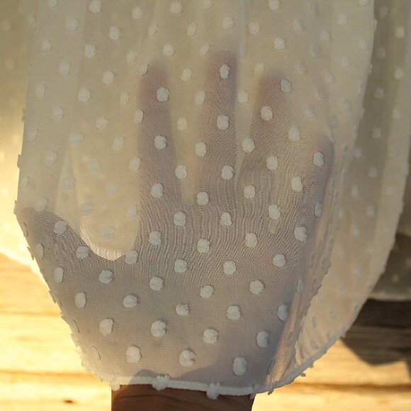 'J. Crew' white gathered bib swiss polka dots sheer top - Picture 3 of 8
